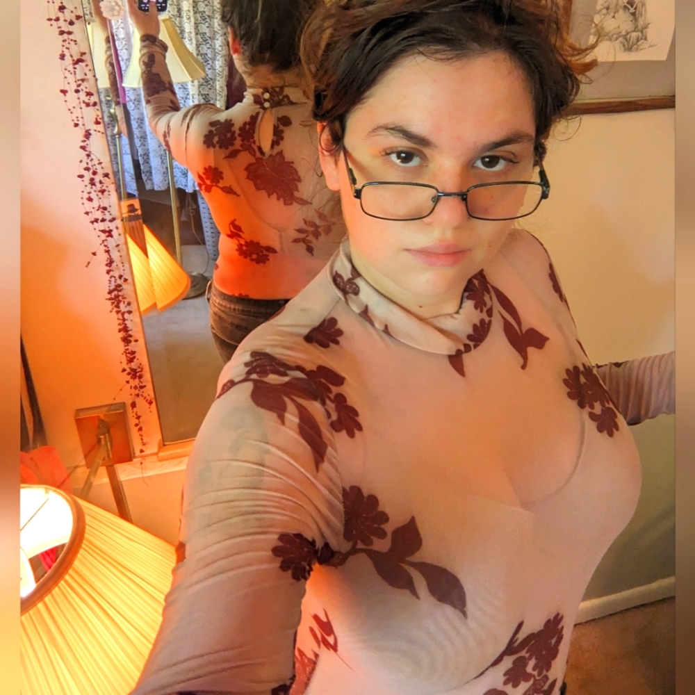 NWOT Victorian inspired Nude Bodysuit with Antique Brown Floral Patterning M-XL